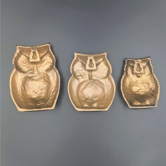 Vintage Brass Owl Trio – Solid Cast Brass Mid-Century Wall Décor – 3 Piece Set - Picture 2 of 2
